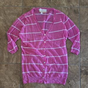 Pink Striped | BESTOW | Button Down Cardigan 3/4 Sleeve